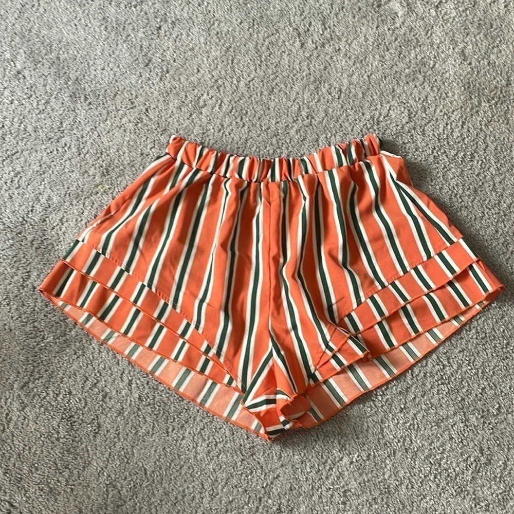 ZAFUL Orange & Green Vertical Stripped Lightweight Shorts | Size Small